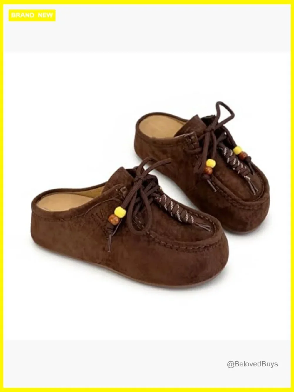 Women's Suede Platform Mules with Lace Up Beaded Fashion Casual - Picture 6 of 6